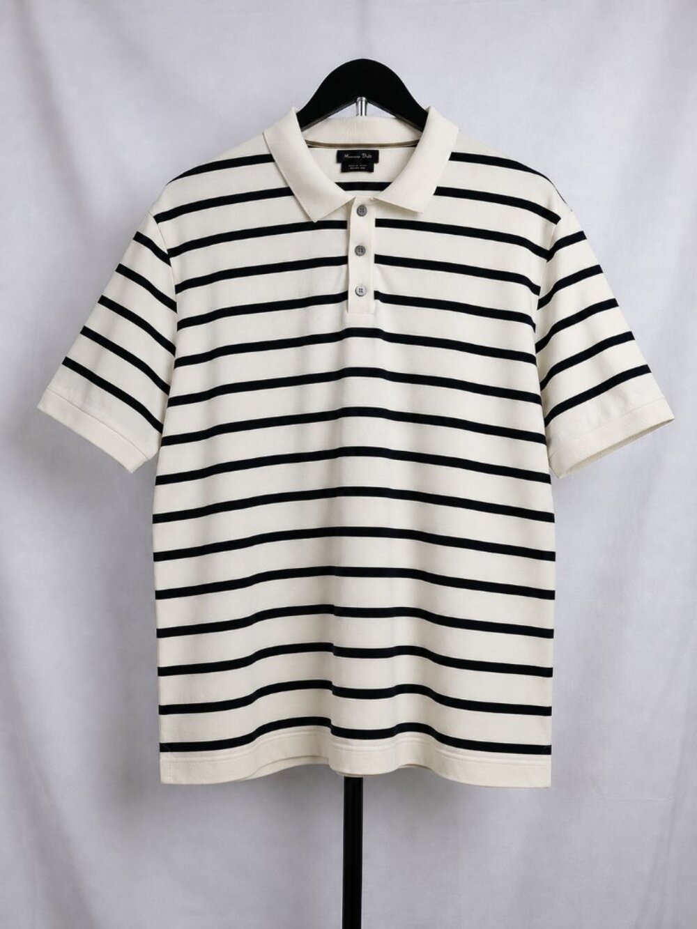 Massimo Dutti Beige Black Striped Knit Polo Men's Size L
